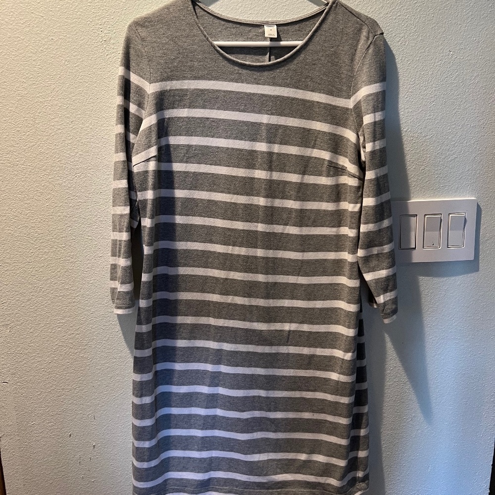 CUTE GRAY & WHITE STRIPE DRESS- COMFORTABLE & AFFORDADBLE